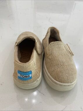 Toms Beige Canvas Slip-On Shoes with Blue Logo